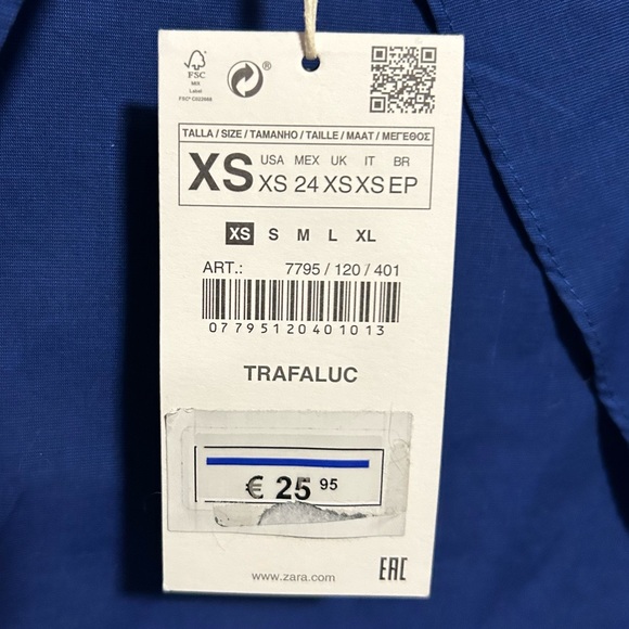 Zara blue cotton poplin split open back off the shoulder blouse top S - Picture 6 of 7